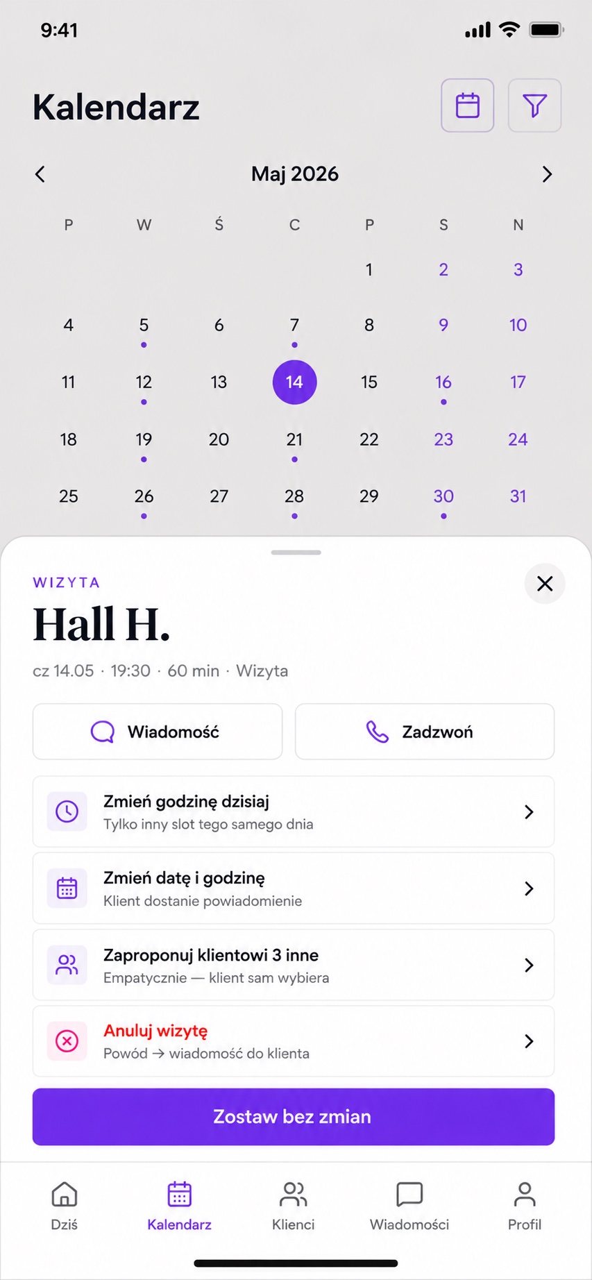 Zmiana terminu wizyty w aplikacji Trenuje